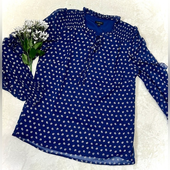 Talbots NWT Navy Floral Ruffle Detail Blouse - XS - Picture 1 of 7